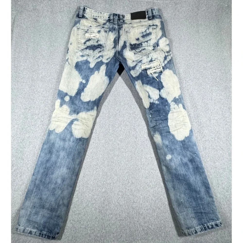 Smoke Rise Men Slim Tapered Fit Jeans‎ Men's 38x32 Denim Distressed Blue